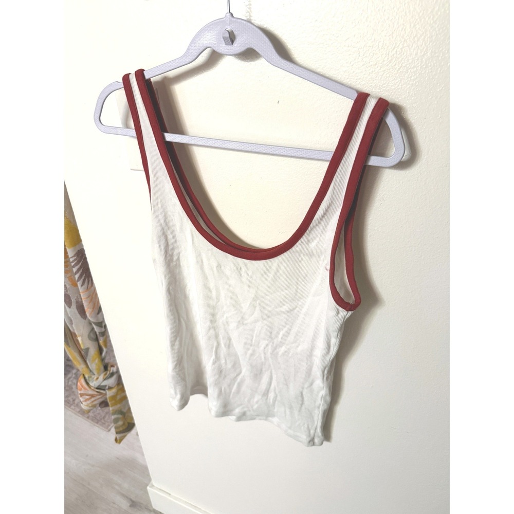 Aerie ringer xl red white classic americana jeans top tailgate 70s retro XL euc